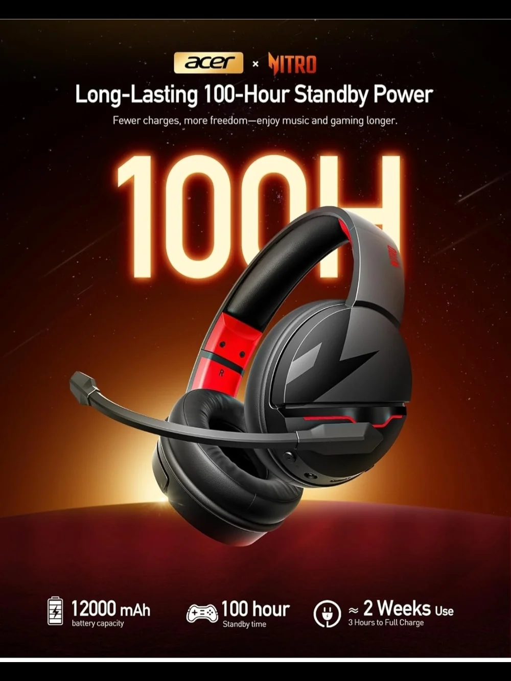 Acer Nitro Wireless Gaming Headset Black with Red Accents